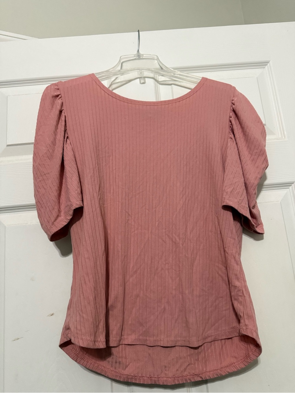 Women's Puff Sleeve Ribbed Top in Dusty Rose